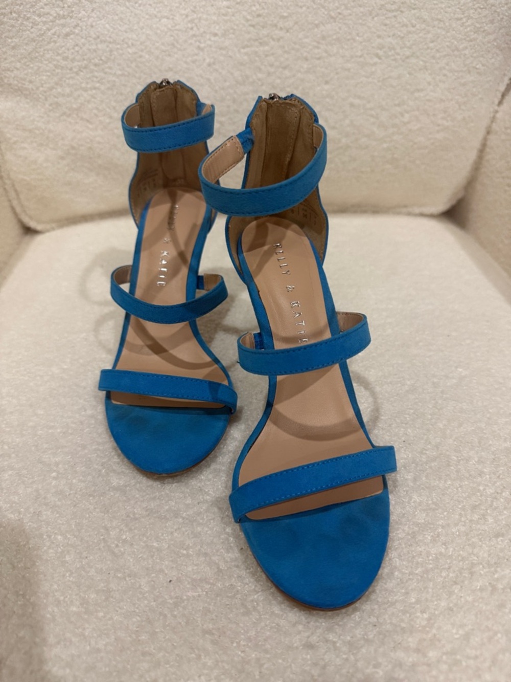 Kelly & Katie Bright Blue Triple-Strap Ankle-Zip Heels